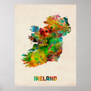 Póster Mapa de la acuarela de Irlanda Eire