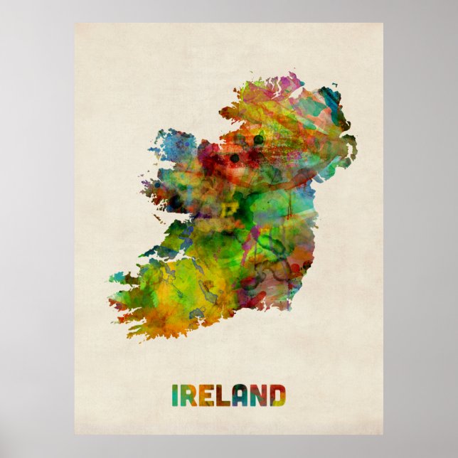 Póster Mapa de la acuarela de Irlanda Eire (Frente)