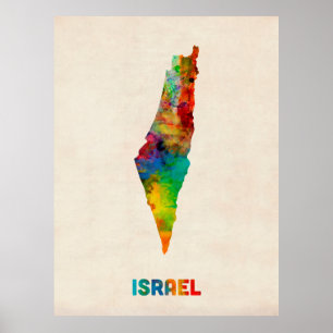 Póster Mapa de la acuarela de Israel
