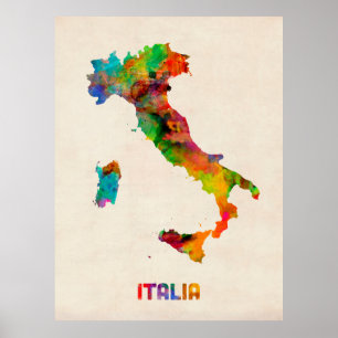 Póster Mapa de la acuarela de Italia, Italia