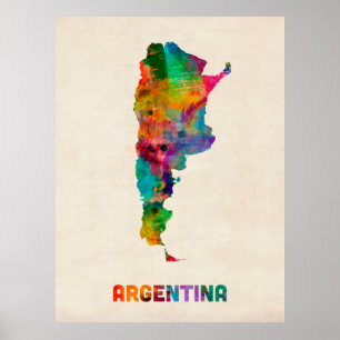 Póster Mapa de la acuarela de la Argentina