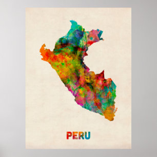 Póster Mapa de la acuarela de Perú