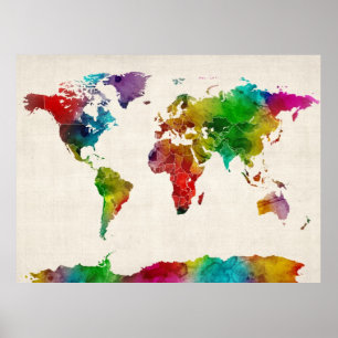 Póster Mapa de la acuarela del mapa del mundo