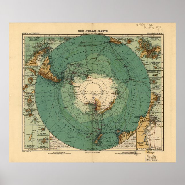 Póster Mapa de la Antártida de 1912 (Süd-Polar-Karte) (Frente)