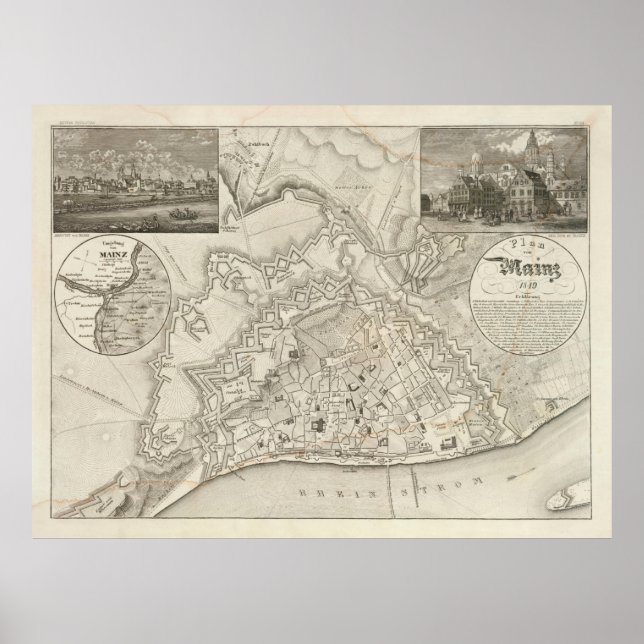 Póster Mapa de la antigua Alemania de Mainz (1860) (Frente)