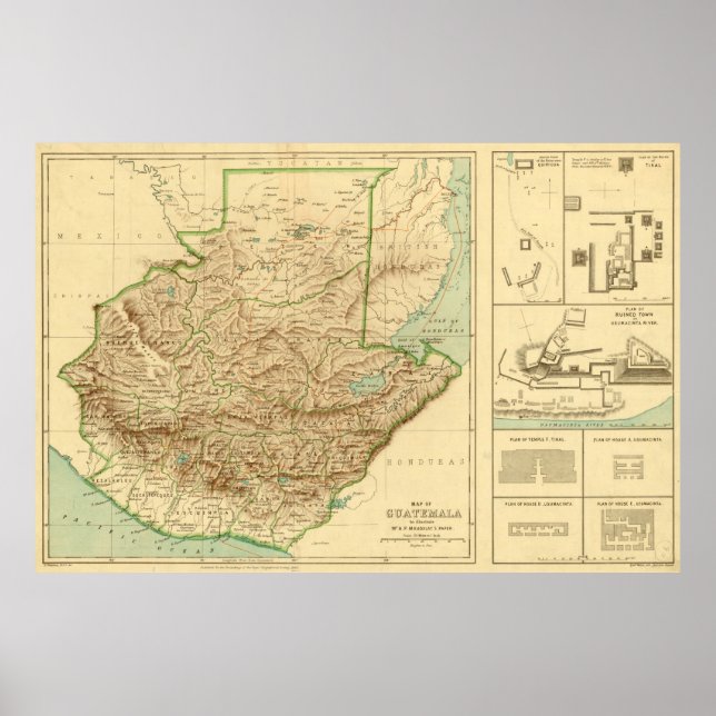Póster Mapa de la Antigua Guatemala (1883) (Frente)