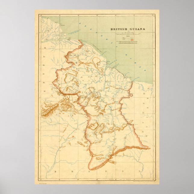 Póster Mapa de la Antigua Guyana (1908) (Frente)