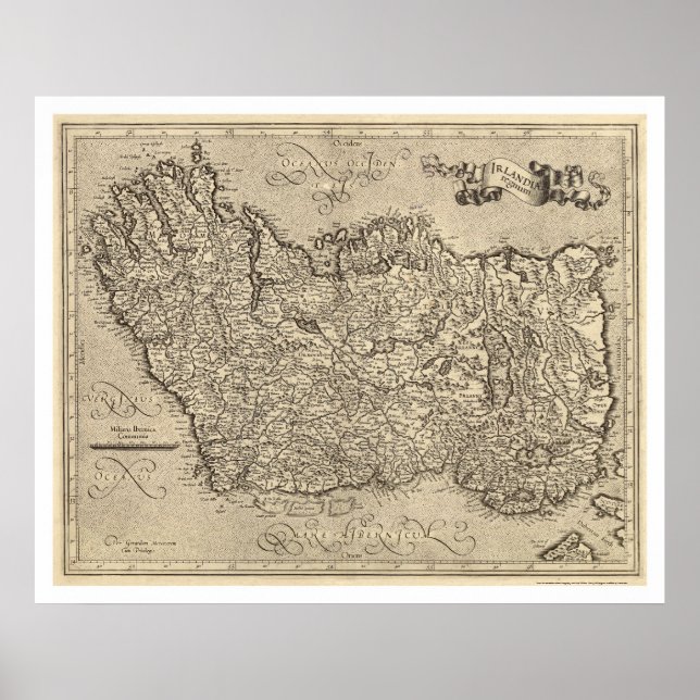 Póster Mapa de la Antigua Irlanda por Mercator 1580 (Frente)