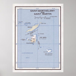 Póster Mapa de la antigua isla de St Martin, Anguila y St