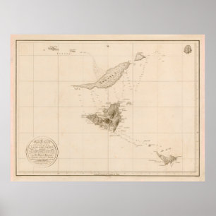 Póster Mapa de la antigua isla de St Martins, Anguila y S