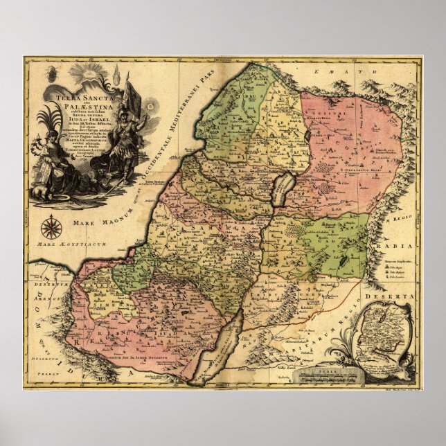 Póster Mapa De La Antigua Israel De 1759 Con Las 12 Tribu (Frente)