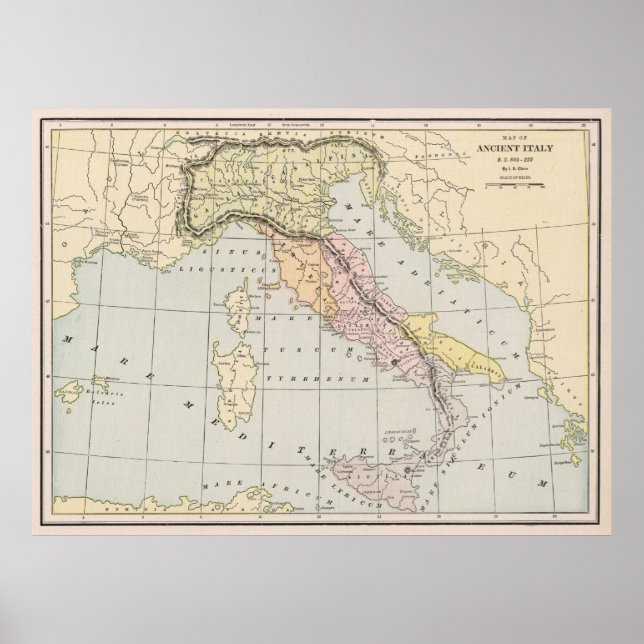 Póster Mapa de la Antigua Italia 800 - 222 AC (1901) (Frente)