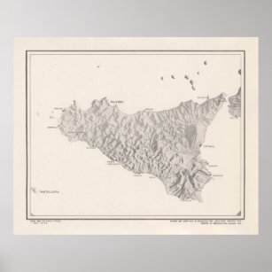 Póster Mapa de la Antigua Sicilia Italia (1943)