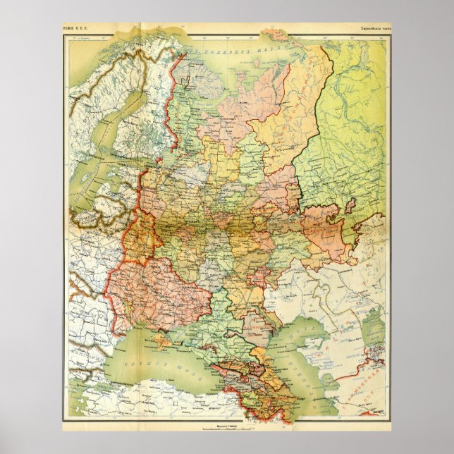 Póster Mapa de la antigua Unión Soviética Rusia de 1928 (Frente)