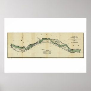Póster Mapa de la antigüedad del río Columbia Washington