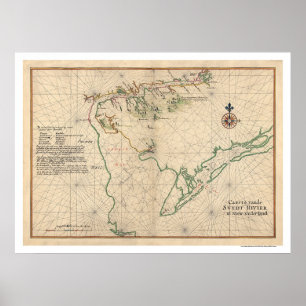 Póster Mapa de la bahía de Delaware 1639