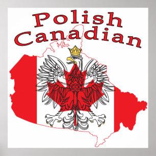 Póster Mapa de la bandera de Canadá en Polonia