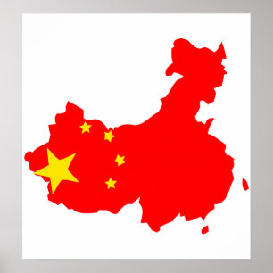 Póster Mapa de la bandera de China del mismo tamaño