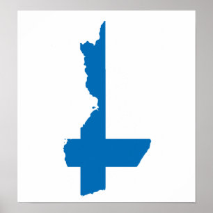 Póster Mapa de la bandera de Finlandia del mismo tamaño