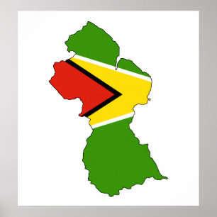 Póster Mapa de la bandera de Guyana del mismo tamaño