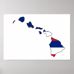 Póster Mapa de la bandera de Hawaii
