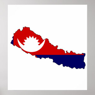 Póster Mapa de la bandera de Nepal del mismo tamaño