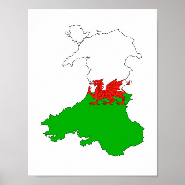 Póster mapa de la bandera de wales forma del reino unido (Frente)