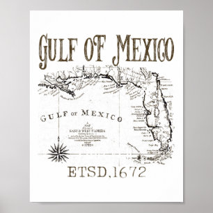 Póster Mapa De La Bandera Del Golfo De México De Estados 