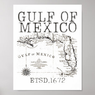 Póster Mapa De La Bandera Del Golfo De México De Estados 