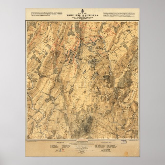 Póster Mapa de la batalla de Gettysburg (Frente)