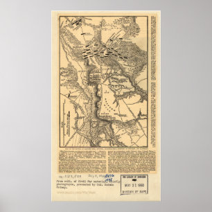 Póster Mapa de la batalla de las colinas de Malvern