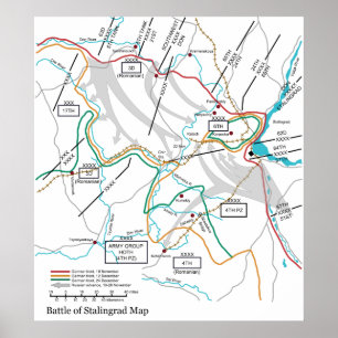 Póster Mapa de la batalla de Stalingrado en la Segunda Gu