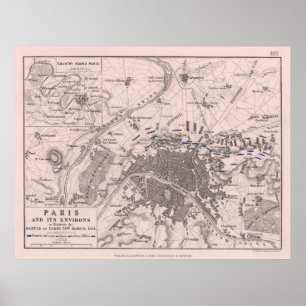 Póster Mapa de la batalla vintage de París (1814)