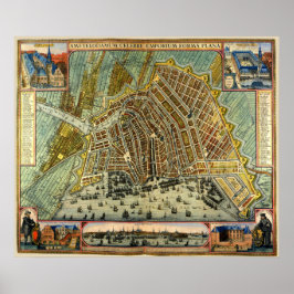 Póster Mapa de la calle antigua de Ámsterdam, Países Bajo