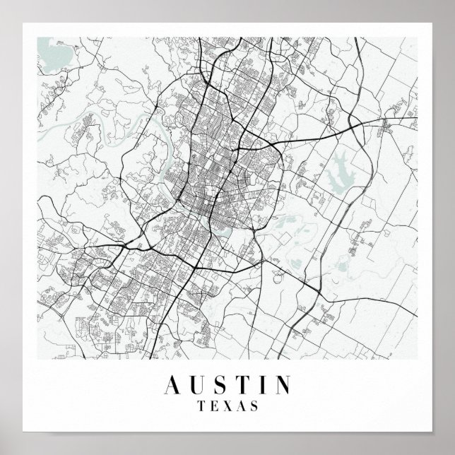 Póster Mapa de la Calle Azul de Austin Texas (Frente)