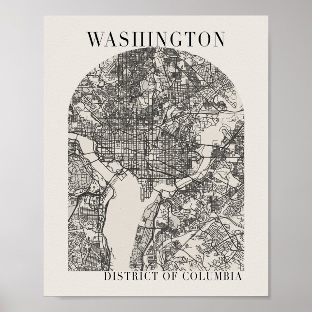 Póster Mapa de la calle Boho Arch Beige de Washington DC (Frente)