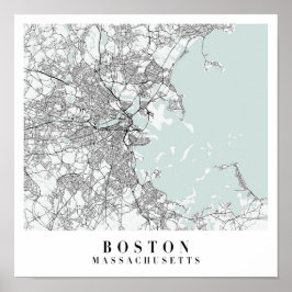 Póster Mapa de la Calle de Agua Azul de Boston Massachuse