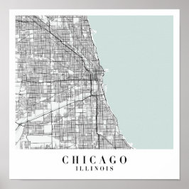 Póster Mapa de la Calle de Agua Azul de Chicago Illinois