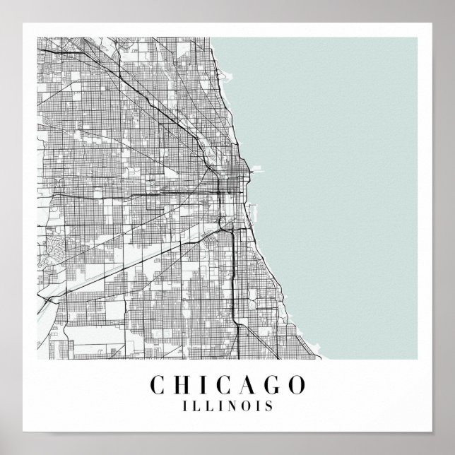 Póster Mapa de la Calle de Agua Azul de Chicago Illinois (Frente)