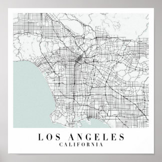 Póster Mapa de la Calle de Agua Azul de Los Ángeles Calif