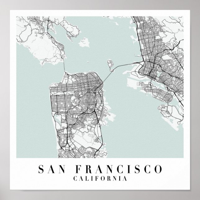 Póster Mapa de la Calle de Agua Azul de San Francisco (Frente)
