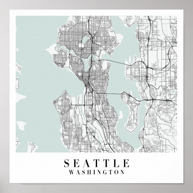 Póster Mapa de la Calle de Agua Azul de Seattle Washingto (Frente)
