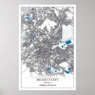 Póster Mapa de la Calle de Viajes de Ciudad de México