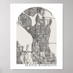 Póster Mapa de la calle del Arco Mínimo de Seattle Washin