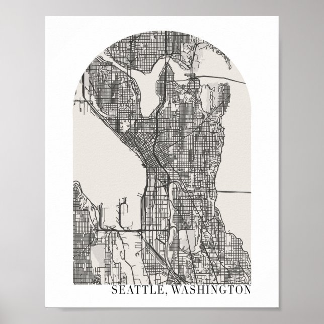 Póster Mapa de la calle del Arco Mínimo de Seattle Washin (Frente)