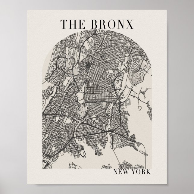 Póster Mapa de la calle del Bronx en New York Boho Arch B (Frente)