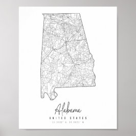 Póster Mapa de la calle mínima de Alabama