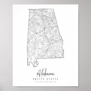 Póster Mapa de la calle mínima de Alabama