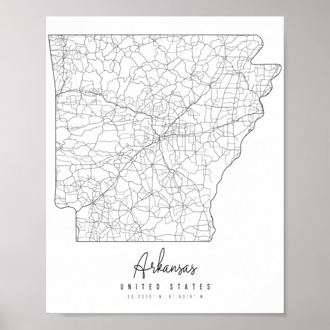 Póster Mapa de la calle mínima de Arkansas (Frente)