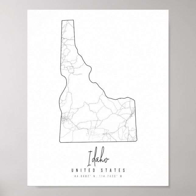 Póster Mapa de la calle mínima de Idaho (Frente)